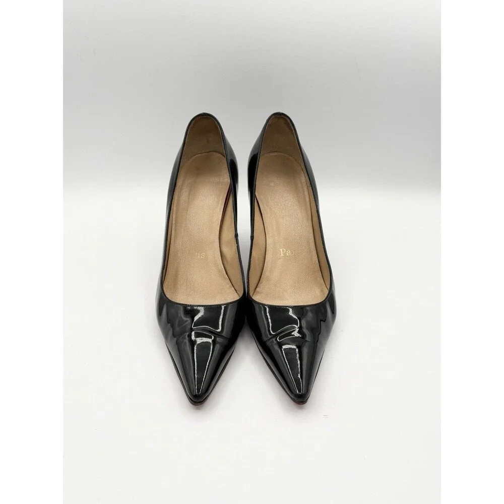 Christian Louboutin Black Patent Leather Pointed Toe Stiletto Heels Size EU 36.5